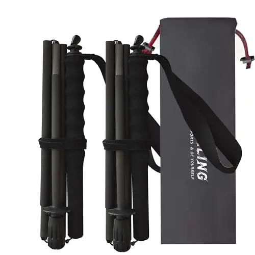 OKHEALING - Bastones de senderismo ultraligeros, fibra de carbono, 5 secciones, juego de 2, bastones de senderismo, equipo de montañismo, gorra de caminar, absorbe la humedad con bolsa de