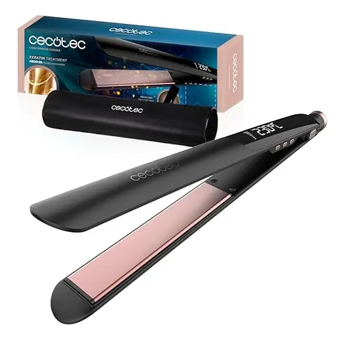 Cecotec Plancha de Pelo Estrecha con Cable Lisse Keratin Essence. Función HeatMax, 130-230ºC, Revestimiento Cerámico con Queratina y Aceite de Argán, Apagado Automático, Incluye Bolsa de Viaje