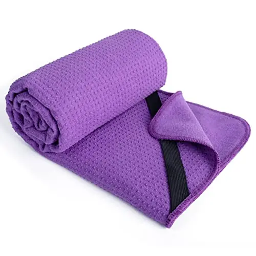 Polyte - Toalla Yoga Antideslizante, Toalla de Microfibra para Hot Yoga con Agarre de Silicona y Bandas Elásticas para un Ajuste Seguro, 61 x 183 cm