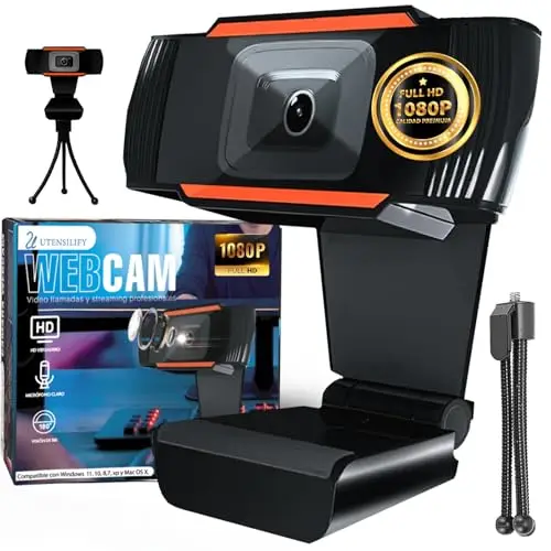 Super Pack Webcam Full HD 1080P + TRIPODE | Camara Streaming con Microfono y Puerto USB | Camara Pc | Camara Web | Skype | Youtube | Twitch y Streaming | PC | Mac | Portátil | Tablet
