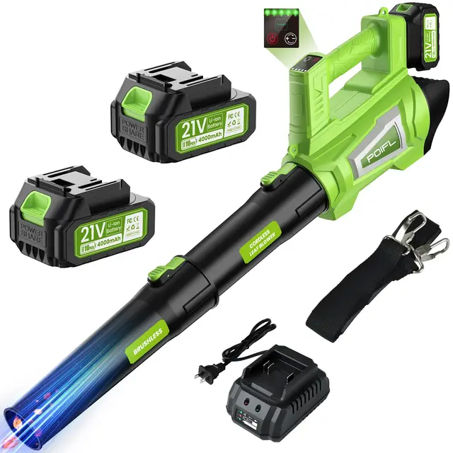 Soplador De Hojas Bateria, Velocidad Máxima del Viento 245 Km/h, Equipado con 2 Baterías De 4,0 Ah, Correa De Hombro De 1,6 m y Cargador Rápido, Utilizado para Limpiar Hojas De Jardín, Nieve, Polvo