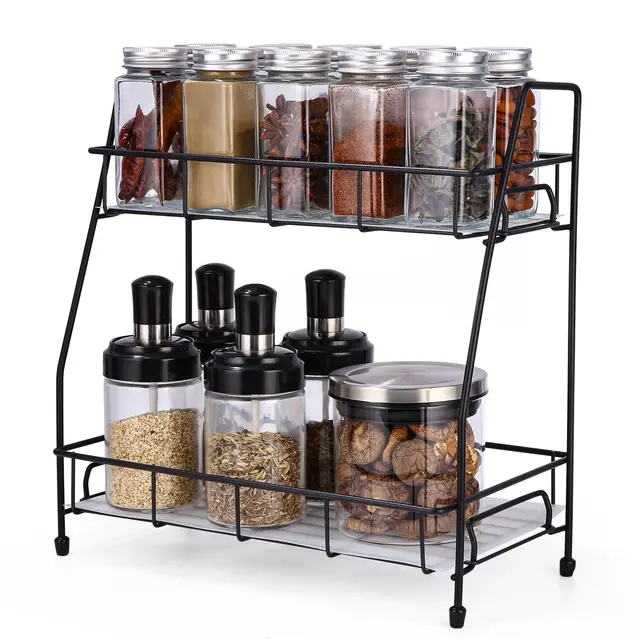 Organizador Cocina, Especieros para Cocina Metálicos, Estantería Cocina para Encimera, Organizador Práctico y Compacto, Estante para Especias, Racks de Almacenamiento para Cocina