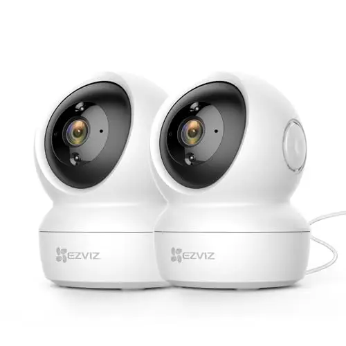 EZVIZ Kit de 2 Cámaras Vigilancia WiFi Interior 360º, C6N Camara Vigilancia Bebe 1080P, Visión Nocturna, Audio Bidireccional, Detección de Movimiento, Control Remoto, Blanco