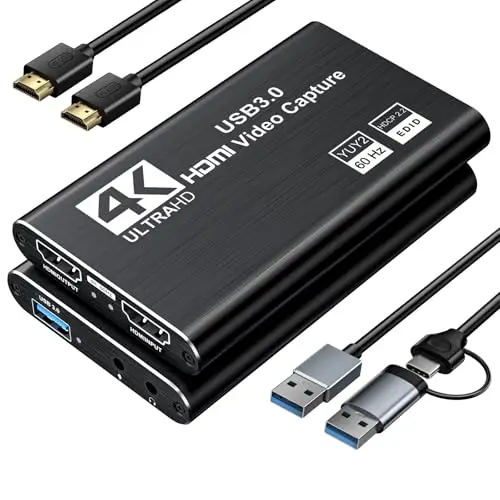 XIIXMASK Tarjeta de Captura de Video, Tarjeta de Captura USB 3.0 con Bucle HDMI, Captura de Videojuegos 1080P 60FPS Compatible con PS5/Cámara/PC