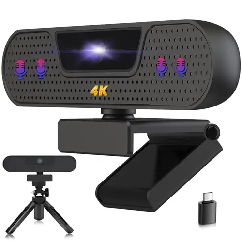 W8GS Webcam 4K Full HD Webcam con Microfono para PC, Protección de la Privacidad, trípode, Autofocus, Plug&Play, Corrección de Iluminación para Mac/Laptop/Skype/Zoom/FaceTime/Gaming