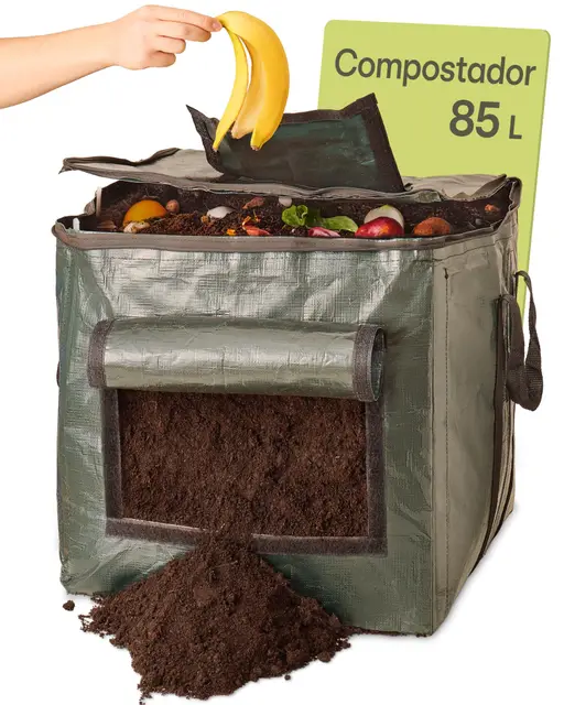 Praknu Compostador Pequeño para Jardín, 85 L - Compacto - Resistente a la Intemperie - con Tapa de Ventilación y Relleno - Thermocompostador para Compostaje Rápido, Resistente a la Intemperie