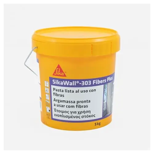 SIKA - Plaste listo para su uso - SikaWall-303 Fibers Plus - Blanco - Con fibra de vidrio para pequeñas reparaciones y puenteo de fisuras sobre superficies porosas - Interior - 5 kg