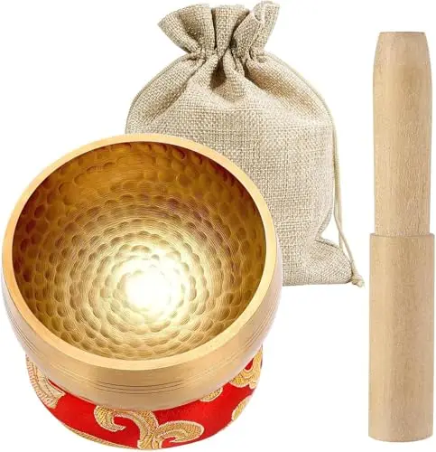 Gowkeey Juego De Cuencos Tibetanos 8.5cm, Cuenco tibetano de meditación hecho a mano Con Mazo Y Cojín De Seda, Promueve La Paz, La Curación De Chakras Y La Atención Plena