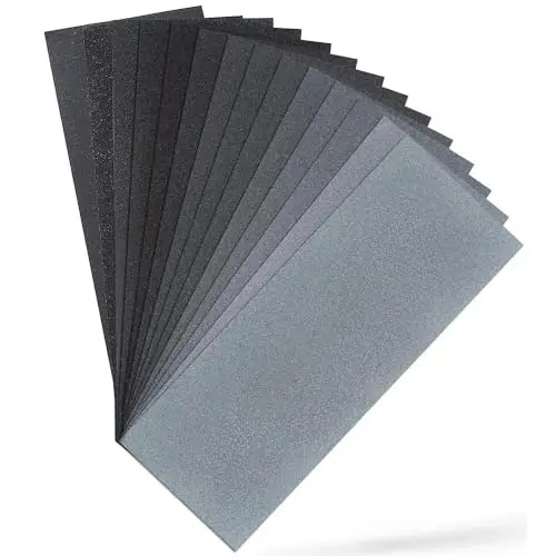 Lot de 14 hojas de papel abrasivo para lijado, grano de 400 a 2000, húmedo y seco para coche, metal, muebles de madera, piedra, pintura, vidrio, agua, 23 x 9 cm