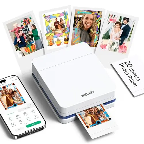 Nelko PP01 Impresora Fotos Movila, Mini Impresora Portátil a Color, Impresora Instantánea de Pegatinas para Smartphones iOS/Android con App de Edición, Blanco