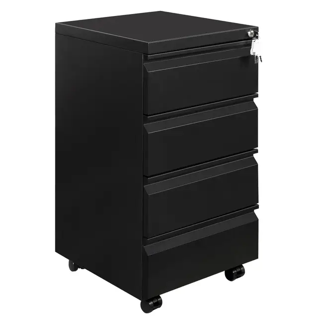 Cajonera móvil, Archivador Metálico con Cerradura, 4 Llaves, 4 Cajones, Premontado, para Oficina, Oficina en Casa, Negro