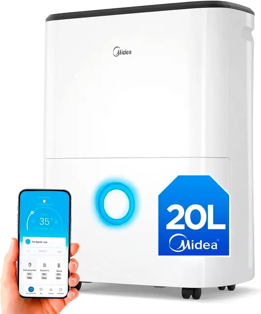Midea Deshumidificador de Humedad 20L Silencioso | WiFi/App, Modo Secado de Ropa y Auto Antihumedad, Purificador Eléctrico Antibacterias, moho y Condensación | Ideal en habitaciones hasta 50m2/150m3