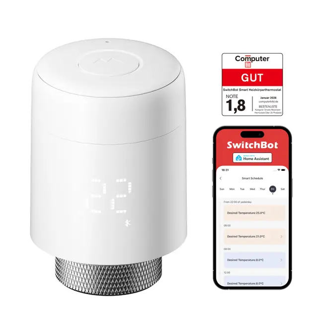 SwitchBot Termostato Inteligente para Radiador, Bluetooth, Control por App y Temporizador, bajo Consumo, fácil instalación, Compatible con Alexa, Apple Home y Google Home (Requiere SwitchBot Hub)