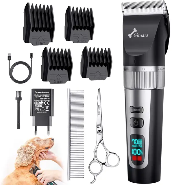 Gimars maquina cortar pelo perros mejorada con 7000 rpm para pelaje grueso, cortapelos perros silenciosa y recargable, maquina de cortar pelo para perros inalámbrica con set de tijeras