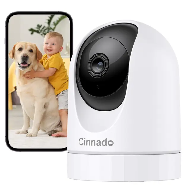 Cinnado 2K Camara Vigilancia WiFi Interior - 360° Camaras Vigilancia Domicilio WiFi Seguridad para Perro/Mascotas/Hogar, Seguimiento de Movimiento, Visión Nocturna, Grabación Continua