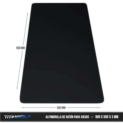 TITANWOLF – Alfombrilla Gaming XXL para ratón 900x500 – Mouse Pad - Precisión y Velocidad - Parte Inferior de Goma para una sujeción Estable - Antideslizante, Resistente al Agua – Motivo Negro