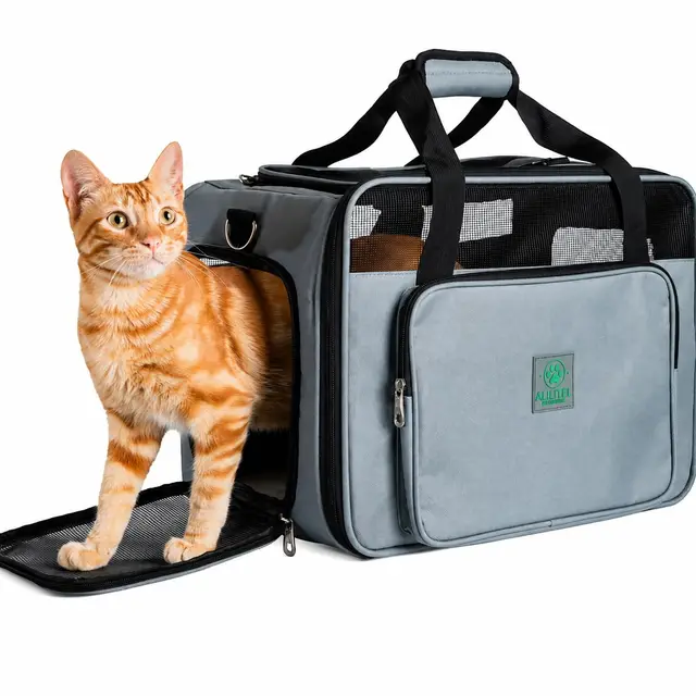 Transportin Gato Perro, Mochila Transporte para Mascotas, Transportin Transpirable con Asas y Correa de Hombro, Incluye Organizador de Documentos