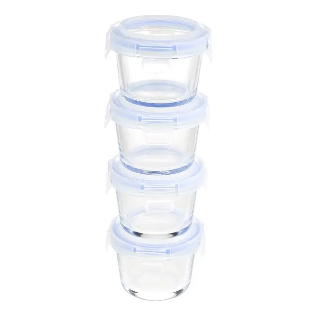 Amazon Basics ABL001 Recipiente de vidrio claro con tapa azul de 120 ml, 4 Unidad