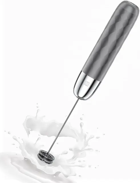 Maestri House Espumador de leche recargable, máquina de espuma eléctrica de mano, impermeable, desmontable, batidor de bebidas, espumador para matcha, latte, capuchino (Gris medio y plateado)