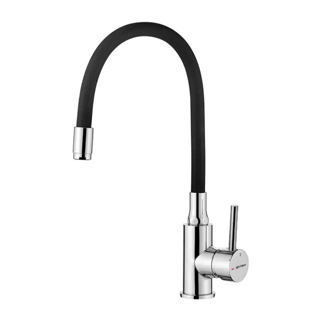 GRIFEMA Grifo de Cocina para Fregadero con Caño Flexible Alto, Giratorio 360°, Ahorro de Agua, Acero Inoxidable, Monomando Mezclador de Agua Fría y Caliente, Conexión 3/8 pulgada, Cromado-Negro