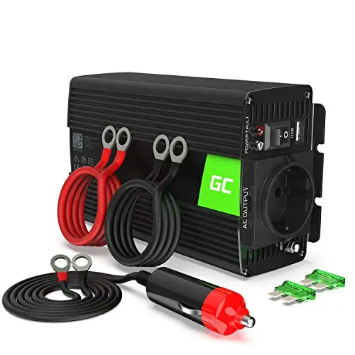 Green Cell 300W/600W 12V a 220V/230V Onda sinusoidal modificada Inversor de Corriente DC AC Power Inverter Transformador de Voltaje para Coche Camion con Puerto USB y Pinzas de Conexión a Batería