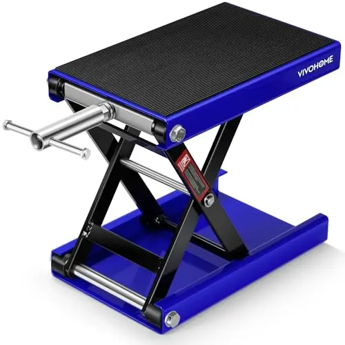 VIVOHOME Elevador Moto Plataforma Elevadora Motocicleta Ancha de Acero Altura Ajustable, Soporte Central Capacidad de 500kg para Coche Taller Garaje Vehículos Azul