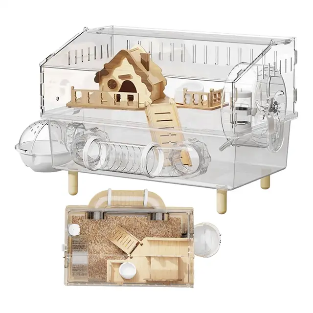 Jaula grande para hámster – Hábitats para mascotas de acrílico transparente de 2 capas, casa para hámster para interiores y exteriores, hogar, patio, observación de cría, tienda de mascotas 17.72x11.8