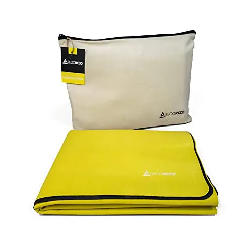 Esterilla de yoga de viaje de goma amarilla • antideslizante, ecológica y sostenible, fácil de plegar, ideal para viajar, incluye bolsa de transporte