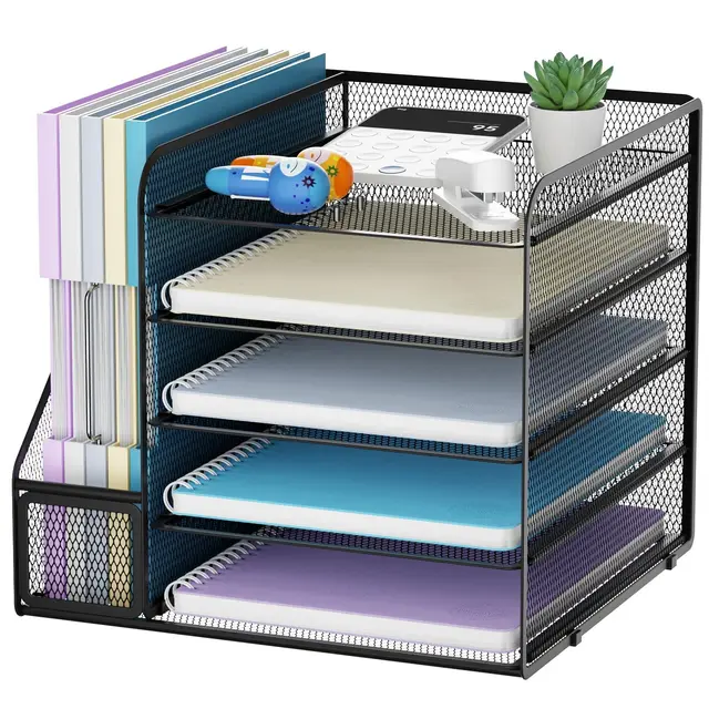 Marbrasse Organizador de Escritorio,5 Niveles Malla Papel Organizador, Archivo Estantería para Oficina Casa Accesorios(Negro)
