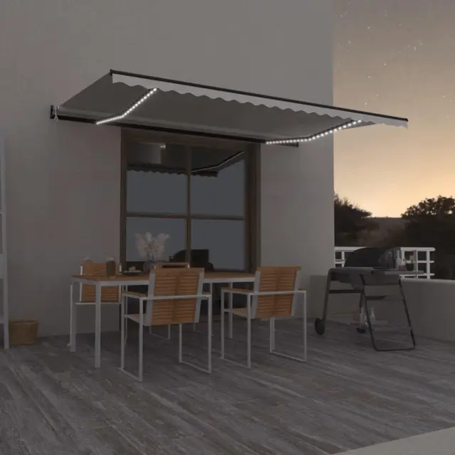 Brokky Toldo Motorizado 5 x 3 m con Luces LED y Sensor de Viento Toldo de Exterior Terraza Aluminio/poliéster, para Exteriores, terraza, balcón-Crema-500 x 300 cm