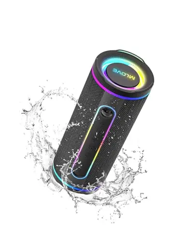 MLOVE E80 Altavoz Portátil Bluetooth Inalámbrico Impermeable RGB LED Luz True Wireless Stereo, Bluetooth 5.4, Bass Boost, Micro-SD, Jack 3,5mm, Carga Type C, Negro
