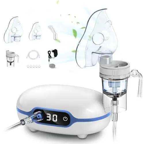 Wholede Nebulizador Bebe para Niños y Adultos con Pantalla de Visualización y Temporizador, Inhalador de Aerosoles Silenciosa para el Tratamiento de Enfermedades Respiratorias