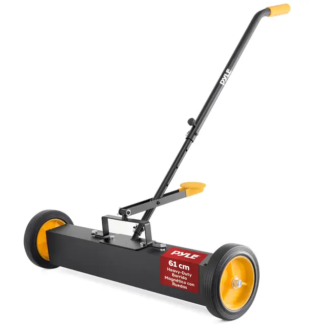 Pyle Barredora Magnética Rodante, de 24”, con Mango Ajustable, Recolector de Metales. Resistente para Taller, Construccion y Uso Industrial