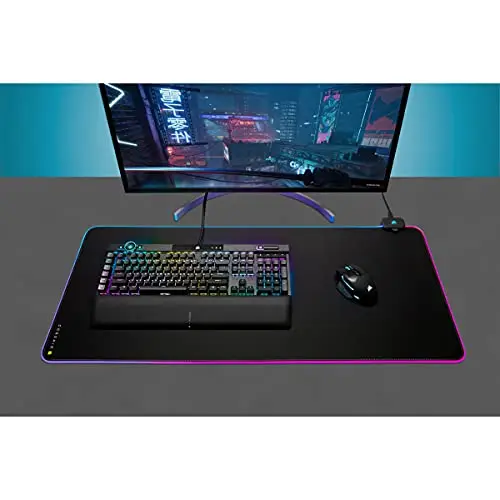 Corsair MM700 RGB Extended 3XL Alfombrilla de Ratón de Tela para Juegos - 1.220 mm x 610 mm (48" x 24") - Iluminación RGB 360° - Concentrador de Dos Puertos USB - Goma Gruesa - Negro