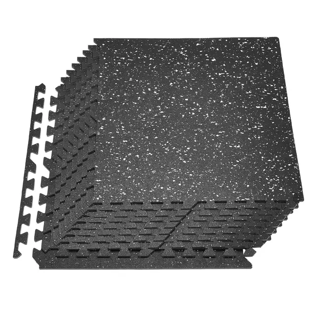 VEVOR Esterilla Puzzle 12 Piezas de 610 x 610 x 10 mm, Suelo Gimnasio de Goma EVA, Colchoneta de Ejercicios con Puntos Blancos Alta Densidad Antiruido Antideslizante Antigolpe para Casa, Equipo Pesado