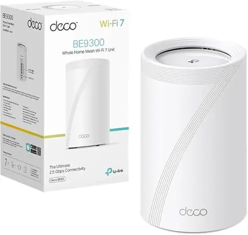 TP-Link Deco BE65 (1-Pack) - Sistema Wi-Fi 7 Mesh BE9300, Tribanda 5760 Mbit/s (6 GHz) + 2880 Mbit/s (5 GHz) + 574 Mbit/s (2,4 GHz), 4 Puertos 2.5G, 1 USB 3.0, MLO