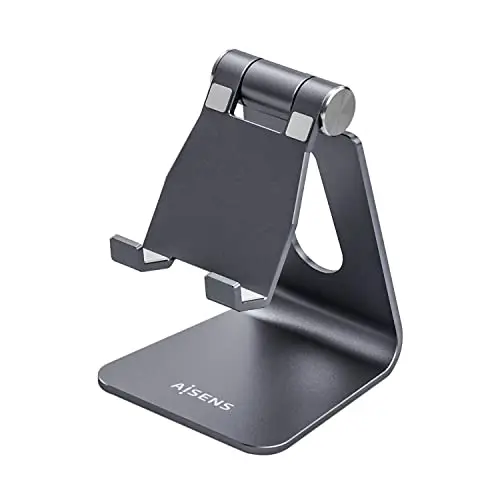 AISENS MS1PM-083 Soporte TAMAÑO M DE SOBREMESA Ajustable (1 PIVOTE) para TELEFONO/Tablet, Gris