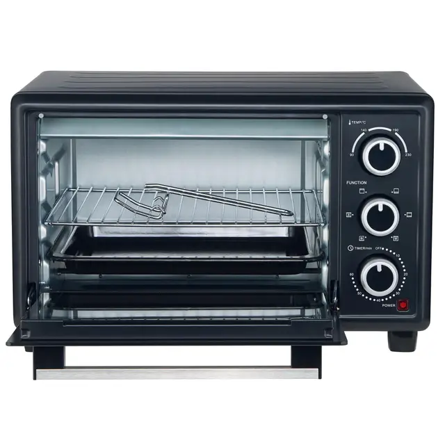 OptimumX Mini Horno Eléctrico 20L – Horno Compacto con Convección 1380W, 6 Funciones, Temporizador 60 min, Negro