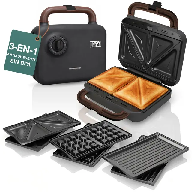 LEBENLANG Sandwichera 3 en 1-750W Incl. 3 insertos para Parrilla, Sándwich & Gofres I Plancha Sanwichera 2 Sandwich Tostadeira Sanducheras Sandwich Sandwich toaster Sandwicheras Sanduicheira 3 em 1