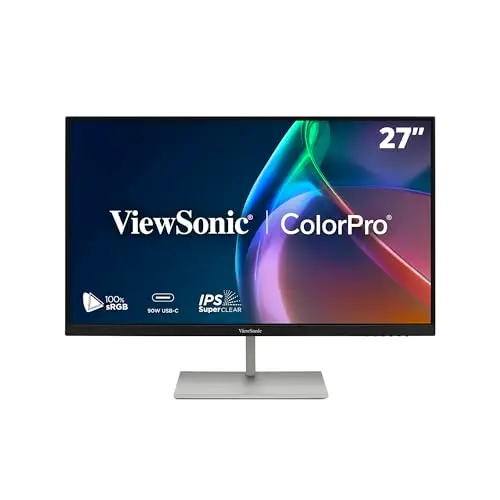 ViewSonic ColorPro VP2766-2K Monitor de 27 pulgadas 2K QHD, validado Pantone, Delta E<2, 100% sRGB, 90W USB-C, 120Hz, monitor creativo para diseño gráfico y edición de video, ergonómico, sin parpadeo