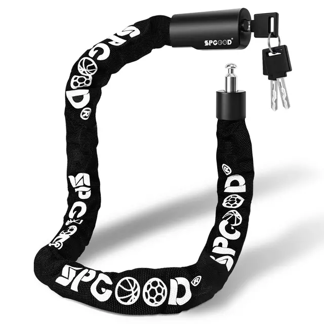 SPGOOD Candado para bicicleta con 3 llaves, 90 cm de cadena de acero de 6 mm, candado para bicicleta con cubierta impermeable, candado antirrobo de alta seguridad para bici, moto