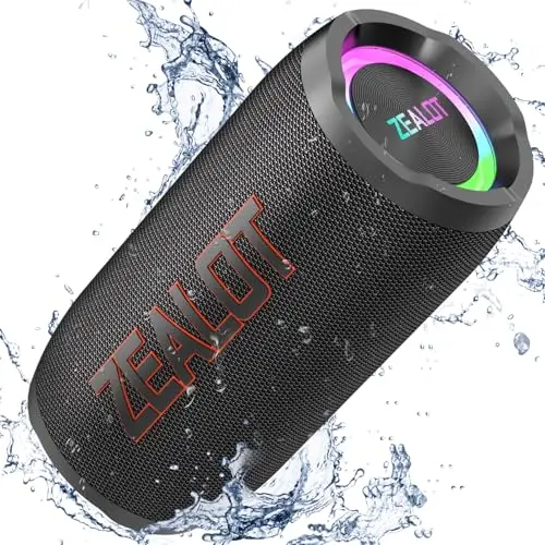 ZEALOT Altavoz Portátil Bluetooth con Luz LED, Altavoz Exterior Inalámbrico, 50W Sonido Potente, Autonomía de 30 Horas, Puerto de AUX, USB, Tarjeta TF , Bluetooth 5.3 y IPX6 Impermeable