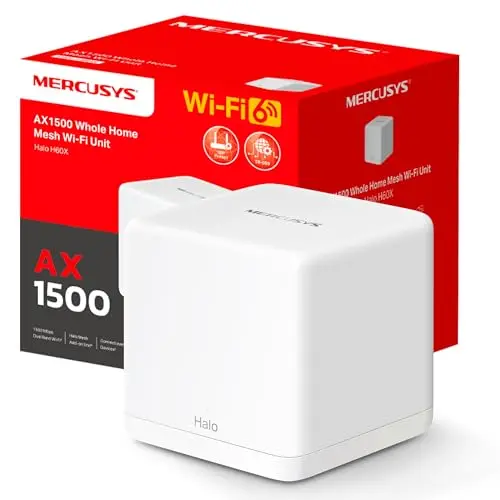 Mercusys Mesh WiFi Router 6 AX1500Mbps, 3 Gigabit WAN/LAN Ports, Parental Control, WiFi Mesh Router and Ap, Connects up to 100 Devices, Coverage up to 230 m², Halo H60X (1 Pack)