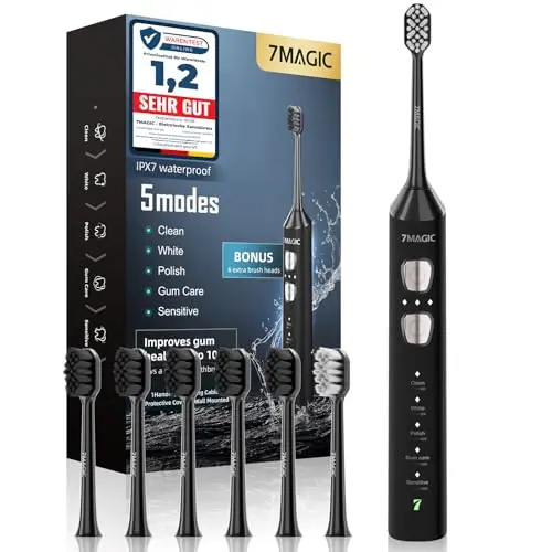 Cepillo de Dientes Eléctrico, Cepillo Electrico, Cepillos de Dientes Eléctricos Sónicos, Cepillo de Dientes Eléctrico Ultrasónico - 3 Intensidades, 5 Modos, 40000VPM, IPX7, Autonomía 180 Días, Negro