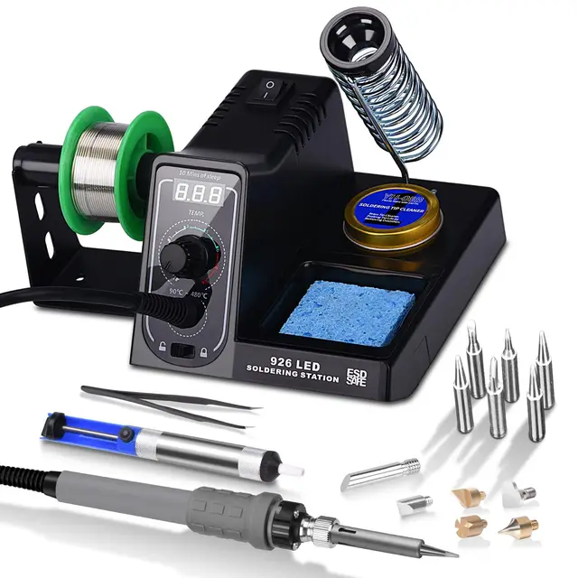 60W Estacion de Soldadura,Kit de Soldador,Estacion de Soldadura Estaño 90-480℃ Temperatura Ajustable con 6 PCS Punta Soldador,Soporte de Rodillo Extraíble