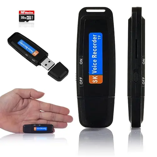 Grabadora de Voz Espia Digital con MicroSD de 32 GB incluida | Mini Grabadora de Audio Ideal para Reuniones, Entrevistas, Clases | Grabadora USB Espia Portatil con hasta 500 Horas Grabación ST