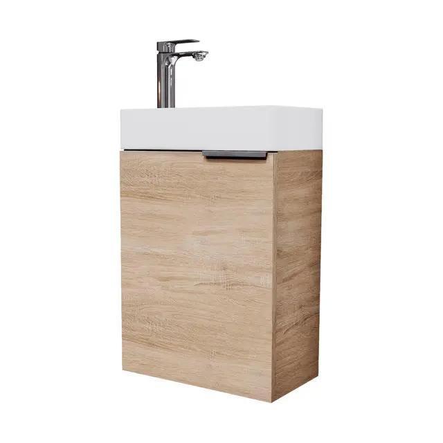 Planetmöbel Mueble baño con Lavabo 40 cm con grifería cromada, Mueble bajo Lavabo para baños pequeños, Aseo de Invitados, Roble Sonoma