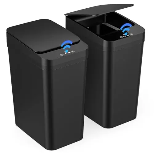 2 Papelera Baño Pequeña, Scubo de Basura con Sensor Inteligente de 12L, 3 modos de funcionamiento, Cubo Basura Automatico Silencioso e Impermeable, para Cocina, Oficina, Sala de Estar