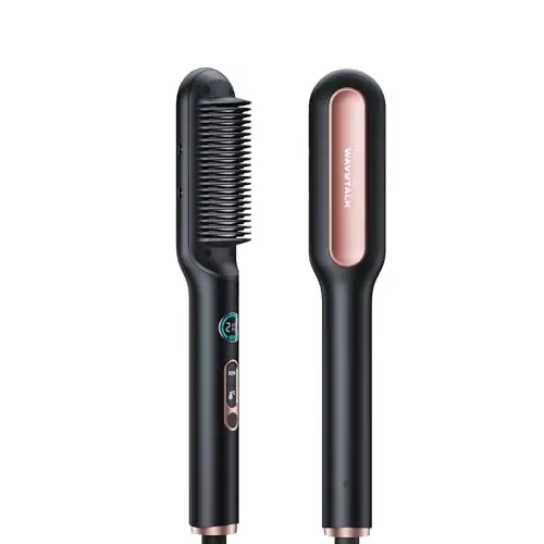 Wavytalk Cepillo alisador Pelo Iónico, 2 en 1 Plancha de Pelo y Cepillo, Protección Antiquemaduras, Peine Alisador de Cerámica con Pantalla Para Uso en Casa y Salón, Doble voltaje, Enchufe europeo