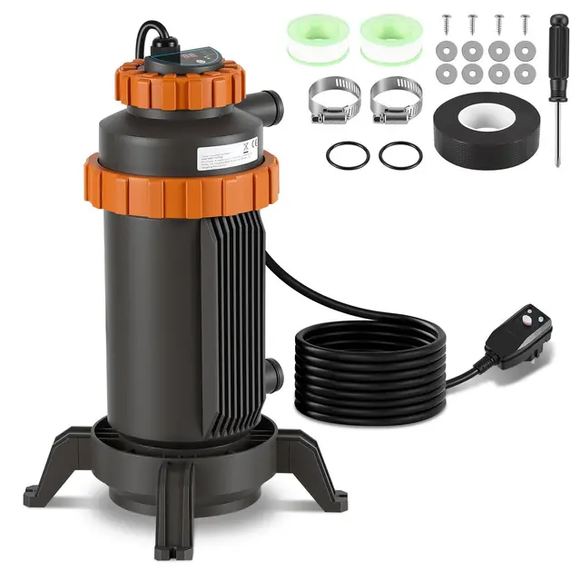 Calentador de piscina de 17 x 42 cm de diámetro, calentador de agua caliente para piscinas, calentador de piscina de 3000 W con pantalla digital y almacenamiento automático de calor, conexión